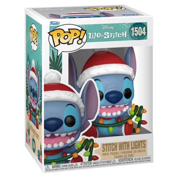 Stitch with santa hat and christmas lights in funko box